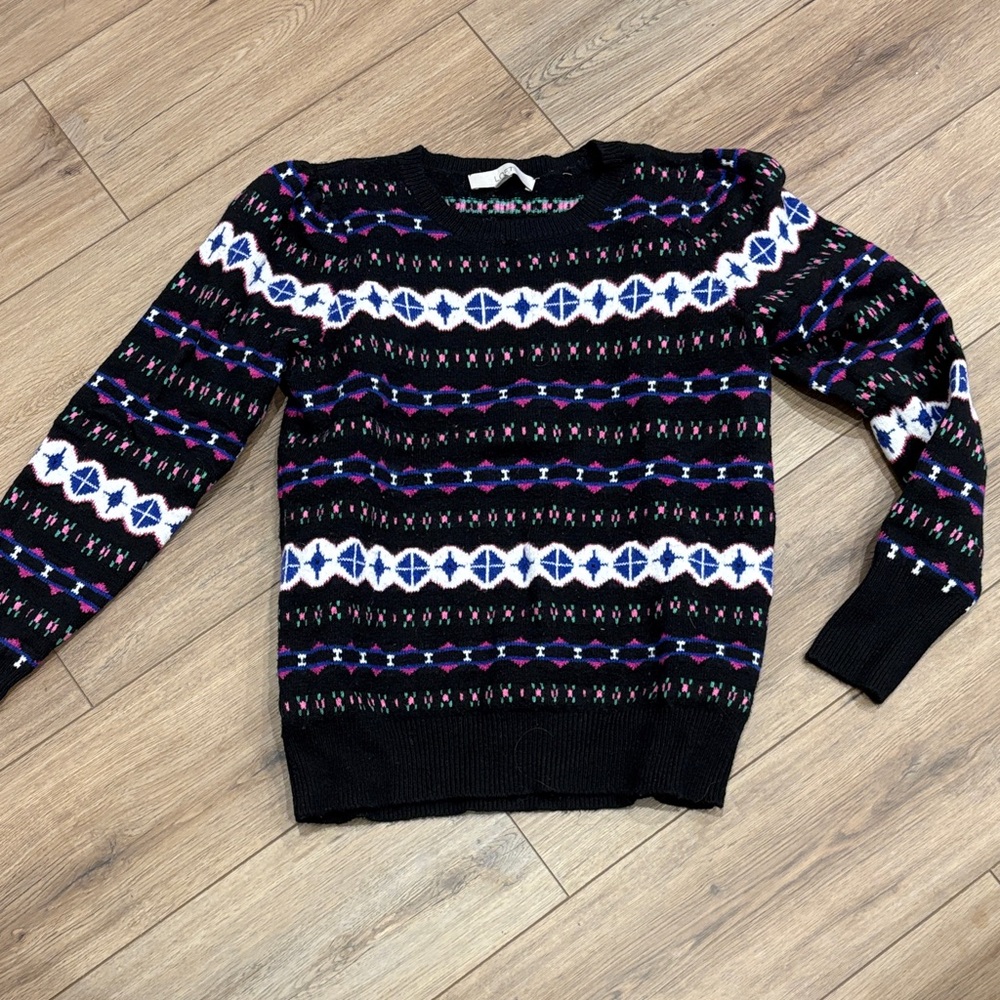 LOFT Black Multicolor Patterned Sweater